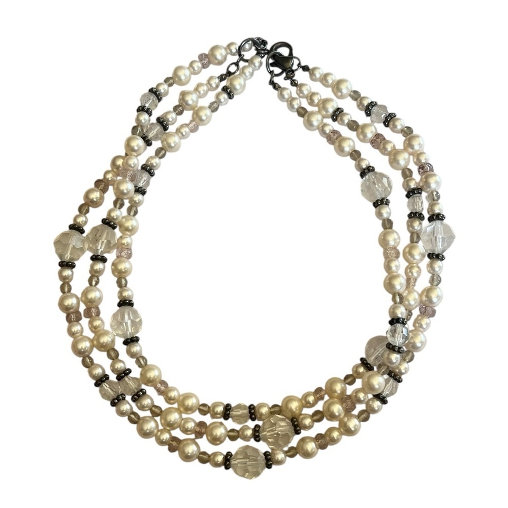 Double Or Triple Strand Faux Pearl Necklace Adjustable Classic Preppy